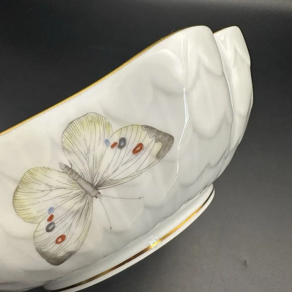 Antique L Bernardaud Limoges Butterfly Porcelain Bowls Pair Gold Gilt France